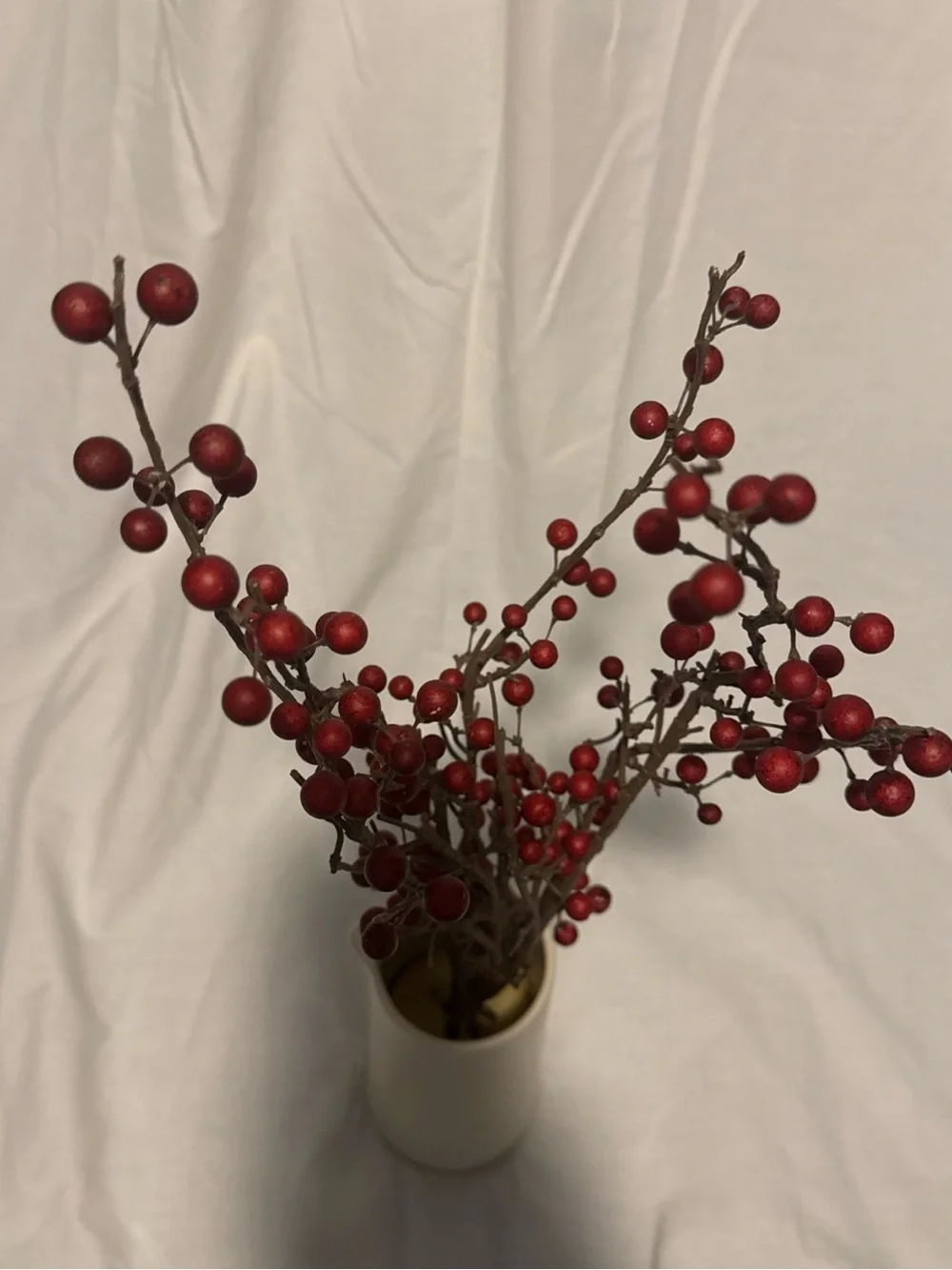 Threshold Cream Ceramic Vase with Red Berry Branches -